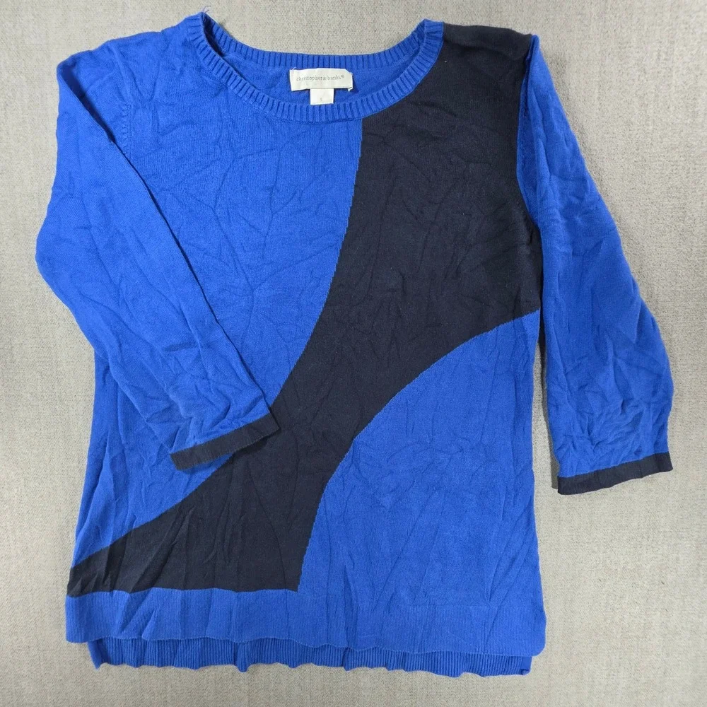 Christopher & Banks Sweater Women Small Blue Colorblock 3/4 Sleeve Cotton